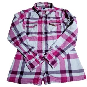 Patagonia Fjord Women's Pink Plaid Organic Cotton Flannel Button-Front S…